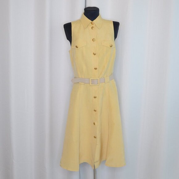 Vintage 1970s Escada Silk Linen Dress Butter Yellow Sz 4 - Picture 1 of 7